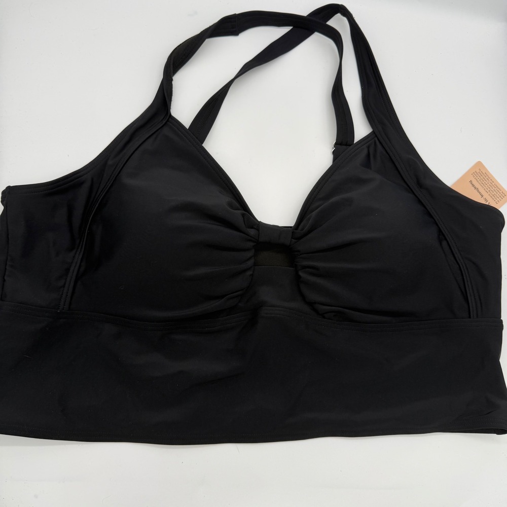 BloomChic Womens Plus Size 22-24 Black Long Line Bikini Swim Top Bow Front New